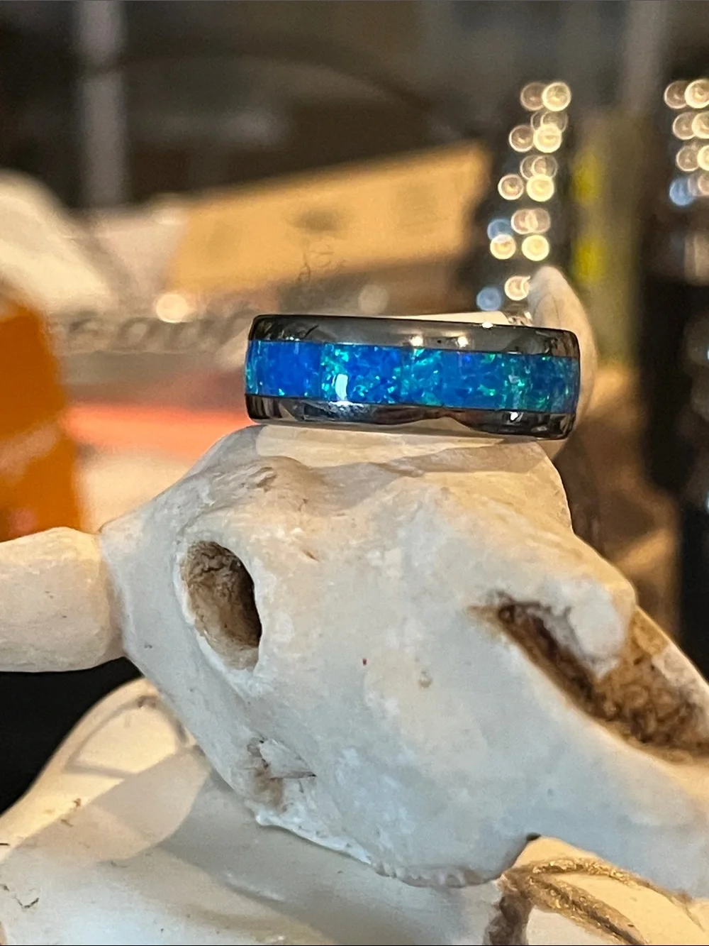 Blue Opal Inlay Tungsten Ring